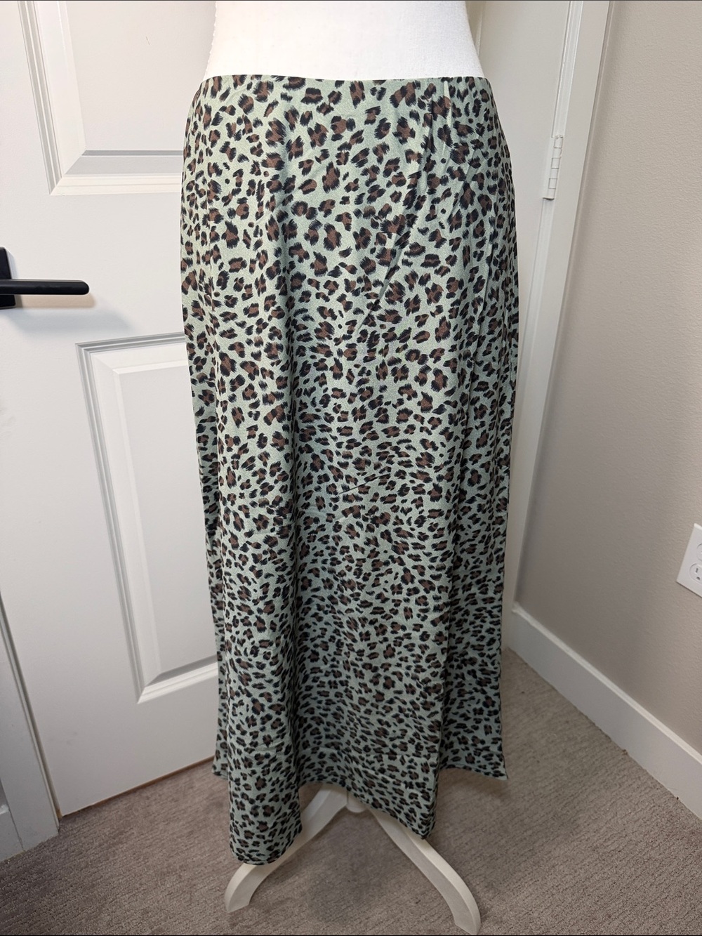 Moss  Green Leopard Print Maxi Skirt - Women's Flowing Skirt